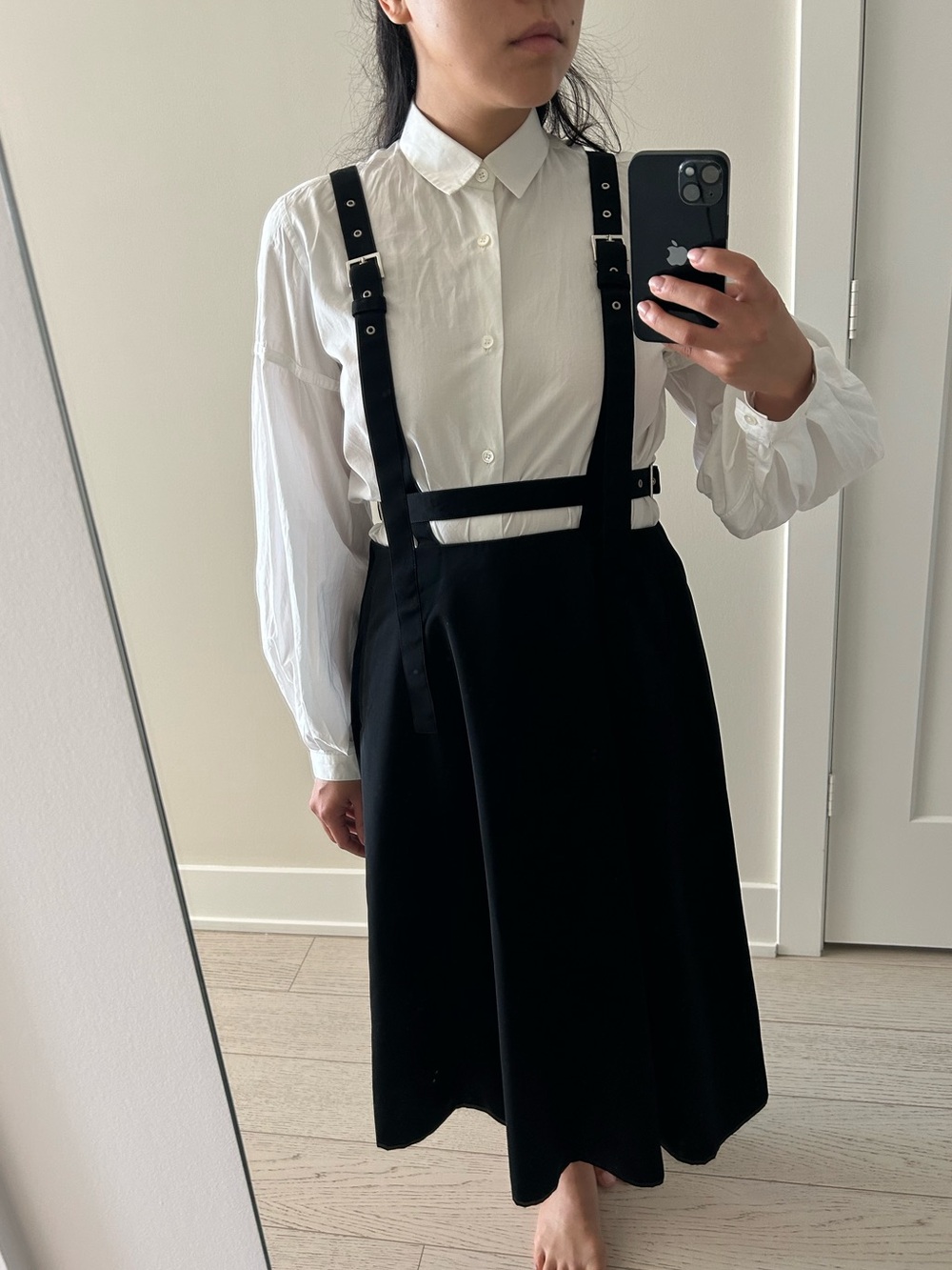 Noir Kei Ninomiya Black Adjustable Buckle Suspender Skirt - Size M
